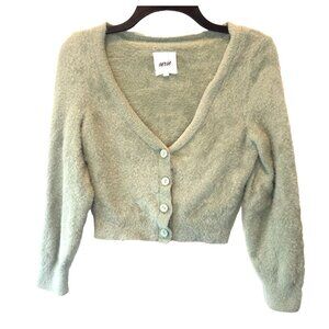 Aerie Womens Sage Green Fuzzy Cropped Cardigan Sweater XS Normcore Soft Girl